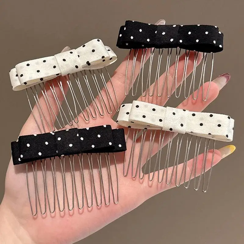 Polka-Dot-Schleifen-Haarkamm mit niedlichem Design, rutschfesten Zinken, perfekt für den täglichen Gebrauch, Partys und Schule. – Detail 12