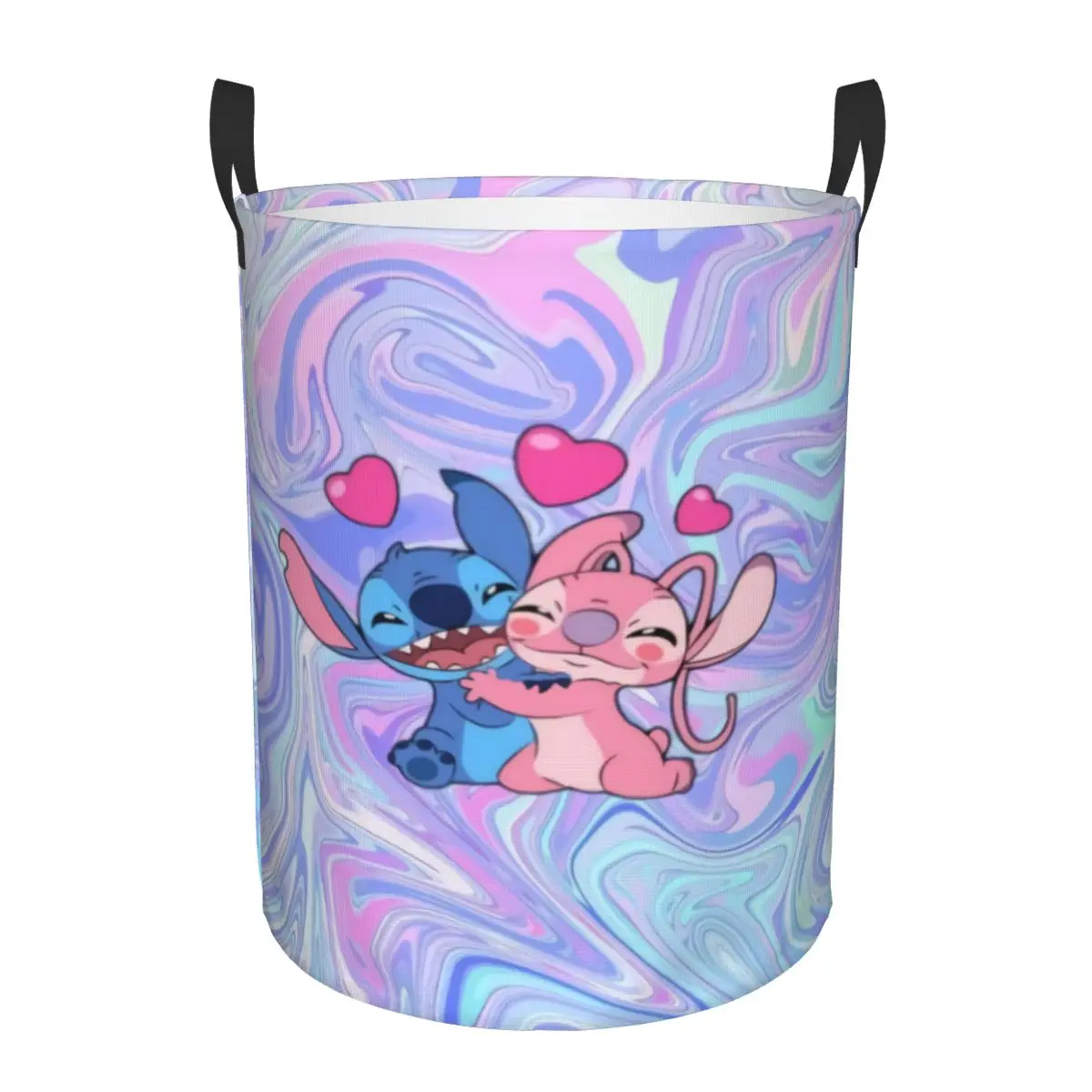 

Custom Stitch Angel Heart Love Anime Laundry Hamper Large Clothes Storage Basket Toys Bin Organizer for Kids