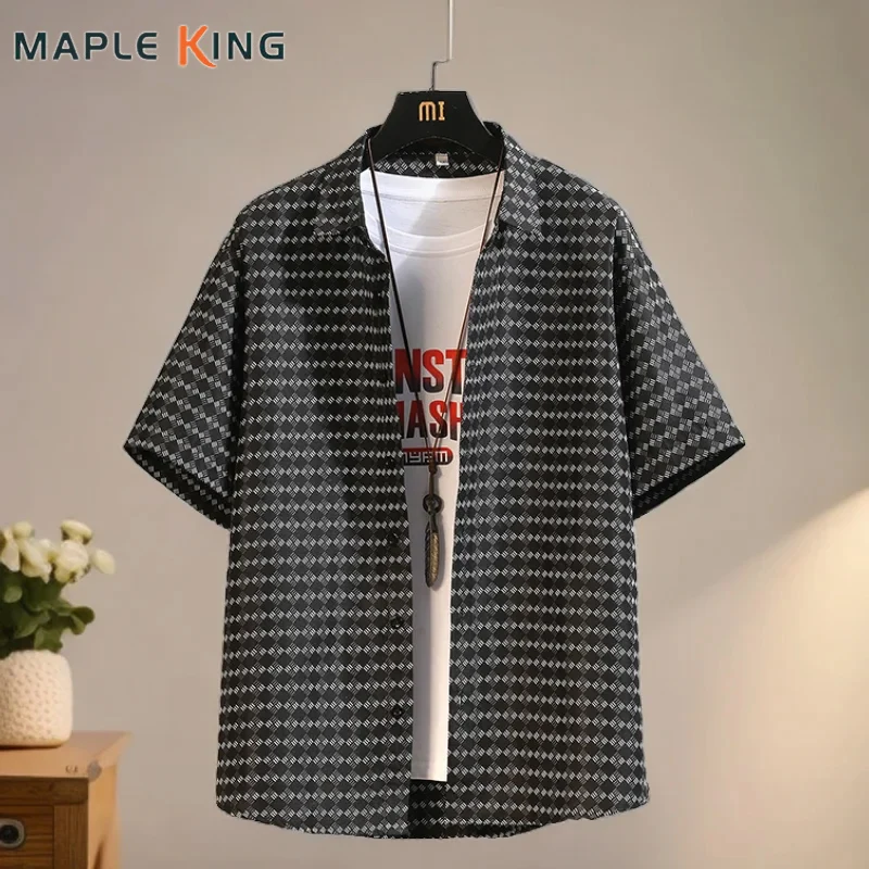 

Luxury Plaid Shirts for Men Summer Casual Fashion Short Sleeve Loose Mens Shirt Brand Buttons Up Camisas De Hombre Streetwear