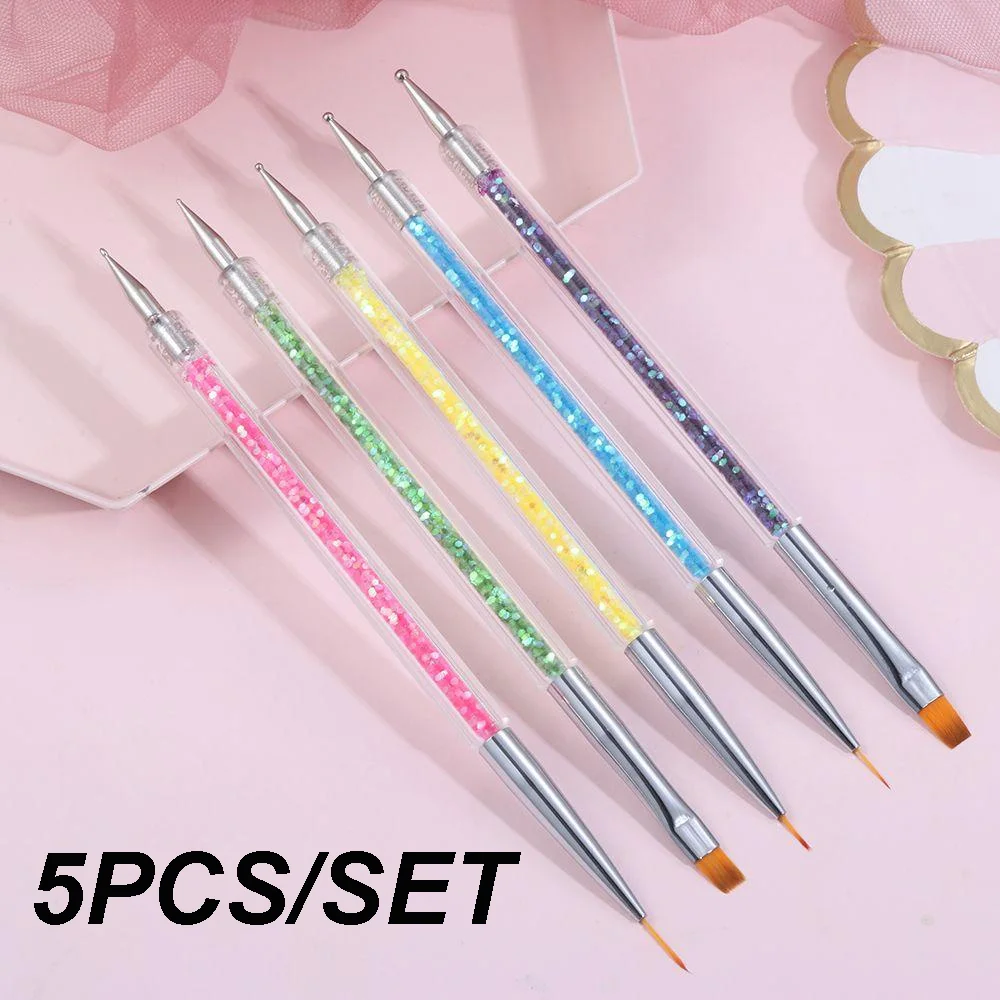 Kit 5 Pinsel und Punktierwerkzeuge, 2-in-1, Nageldekoration mit doppelter Spitze, Nagelkunst, Pointillismus, Maniküre, Pediküre