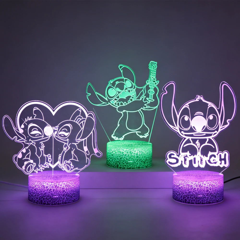 Lilo & Stitch-luz nocturna LED 3D, 16 colores con Control remoto, lámpara de noche de dibujos animados táctil inteligente, decoración, regalo de cumpleaños y Año Nuevo