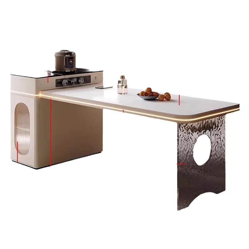 

Suspended rock slab island integrated small apartment kitchen island cabinet dining table telescopic kung fu tea table island