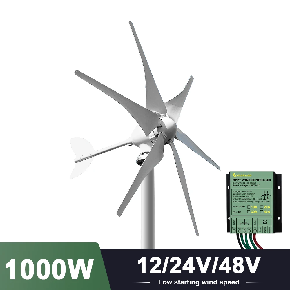 

DIDITO 1000W Horizontal Wind Turbine Generator Motor for Household Use MPPT Controller Free Energy Solar Panel Included