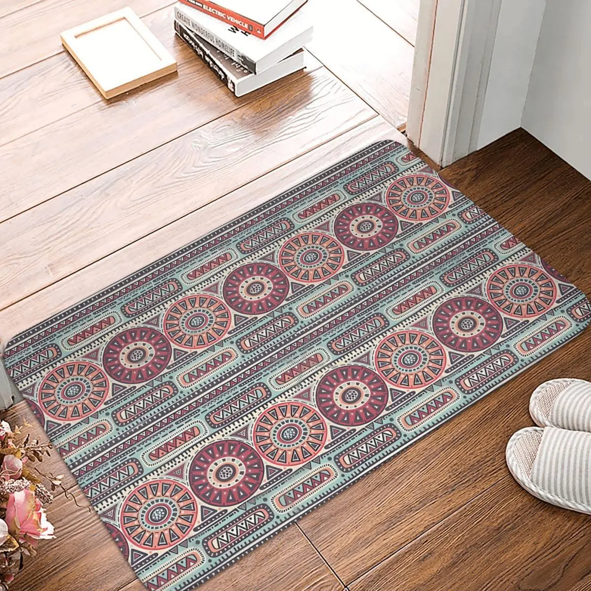 MORROCAN ART Non-slip Doormat Red Living Room Kitchen Mat Prayer Carpet Flannel Pattern Decor