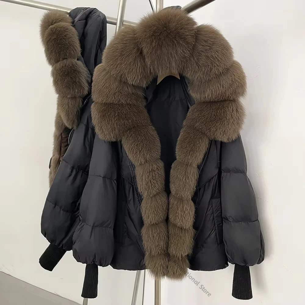 Women's Down Coat Hooded Down Jacket with Fur Collar Quilted Thermal Outerwear Snowproof Insulated Urban Style for Cold Climate