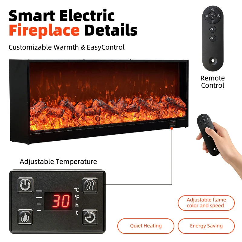 3D Customized Simulation Flame Electronic Fireplace - Embedded Heating Stove For Living Room Decoration