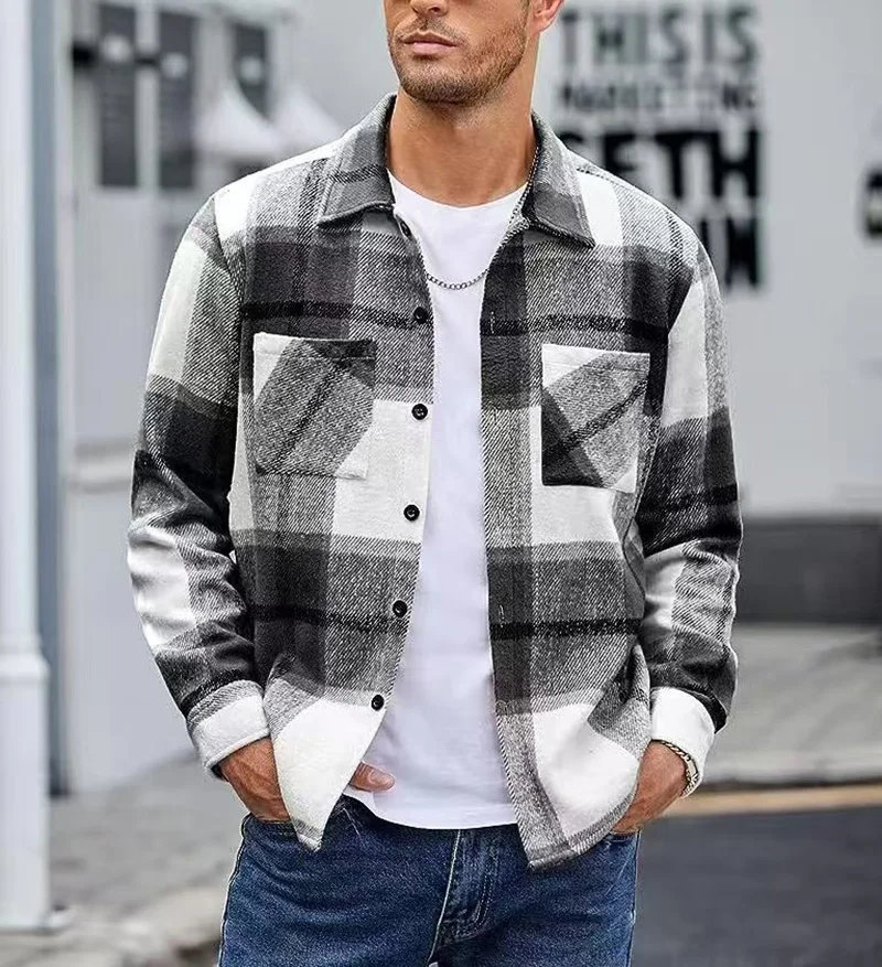 2025 Spring Autumn Men's Flannel Thick Shirt Casual Fashion Long Sleeve Clothing Versatile Plaid Cotton Shirt Coat For Male Tops