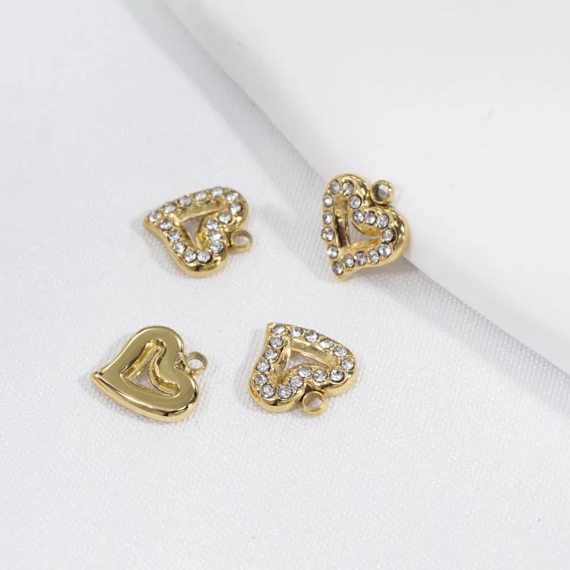 Miasol 5 Pcs 9MM Golden Plating Metal Cast Stainless Steel Crystal Heart Charms Dangles For Diy Bracelets Earring Jewelry Making