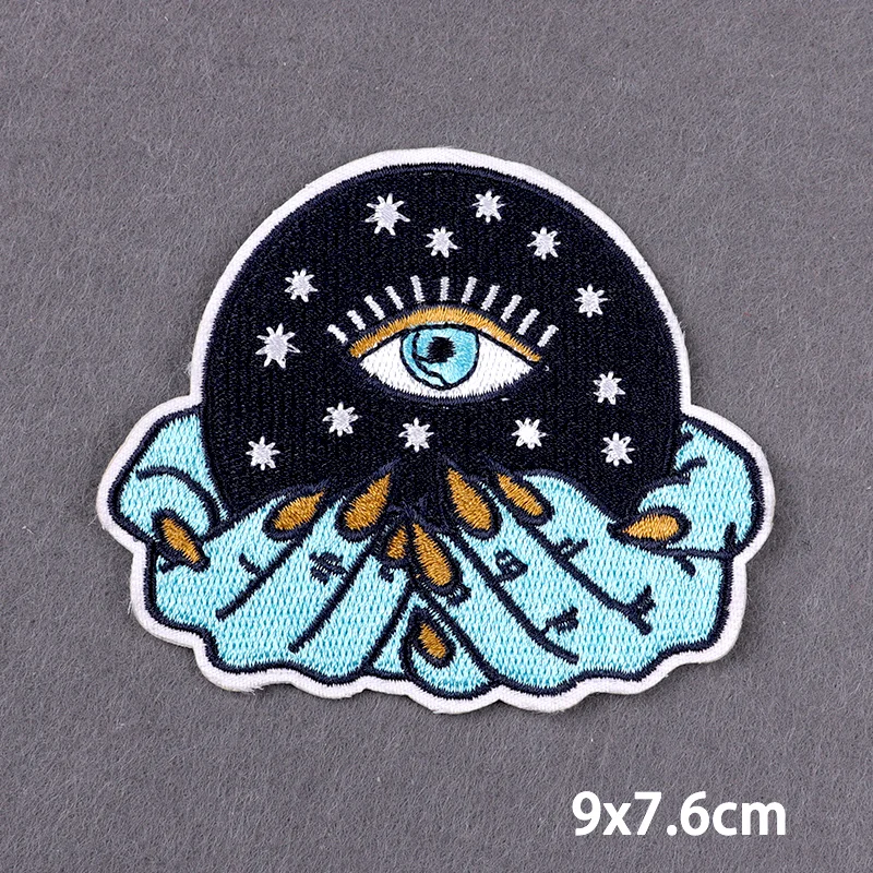 Psychedelischer Pilz-Zauberer-Hand-Aufnäher, Stickerei-Aufbügelpatches für Kleidung, Magische Kugel-Kleideraufkleber, DIY-Applikations-Abzeichen – Detail 16