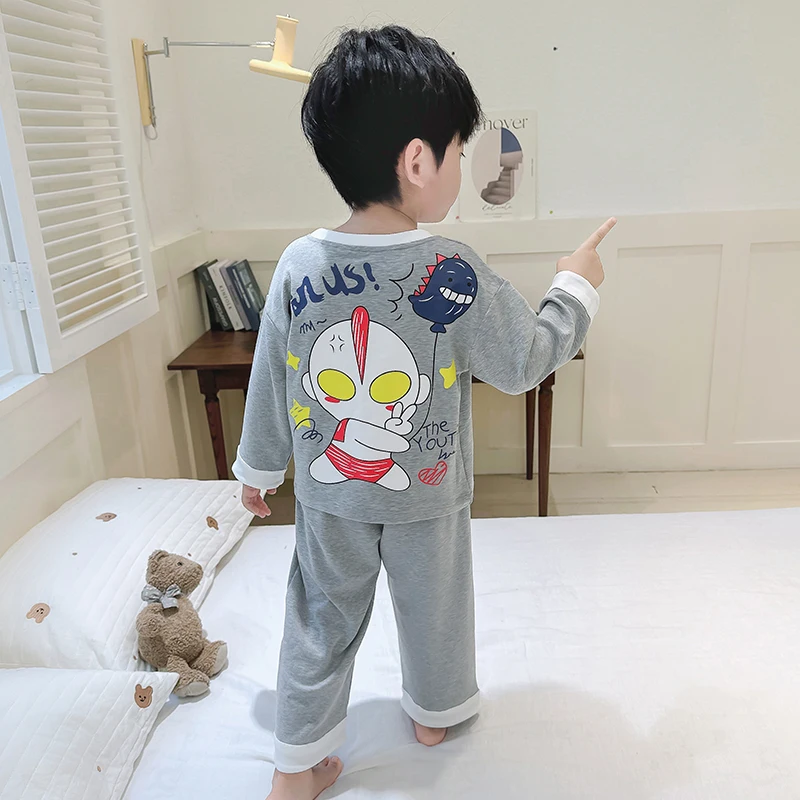 Children's Spring and Autumn Pajamas, Boys' Suits, Air-Conditioned Clothes, Cartoon Boys' New Long-Sleeved Baby Thin Home Clothes