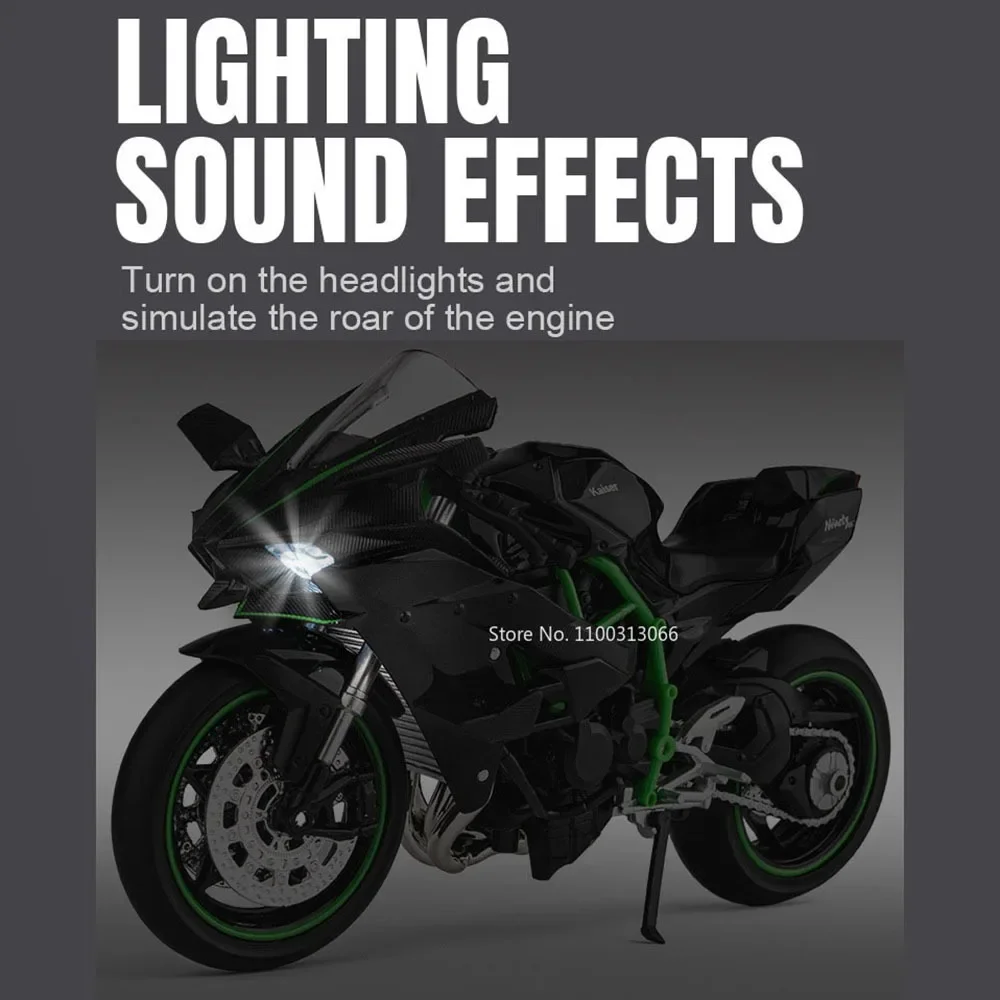 1: 12 Ninja H2R Motorcycle Toy Static Simulation Car Alloy Diecasts Models Light Sound Toy Motorcyclel for Kids Birthday Gifts