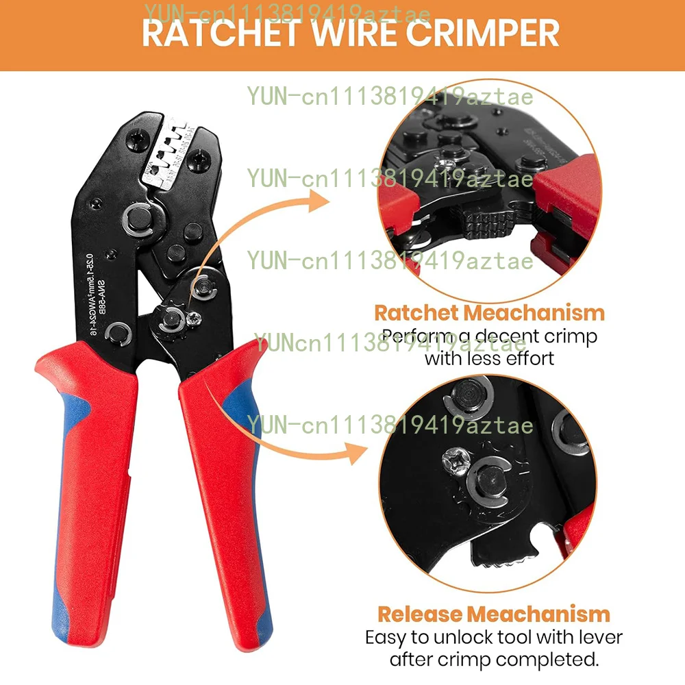 terminal crimping tool for 24-14 AWG open barrel terminal connector ratchet wire crimping