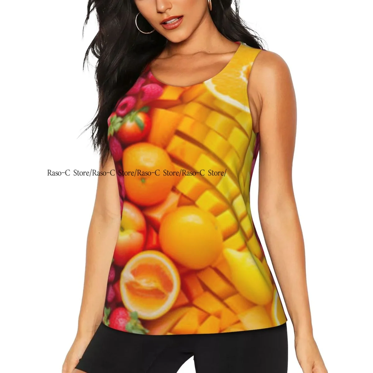 Women Fitness Sexy Yoga Vest Fresh Fruit Rainbow Print Gym Sports Top Tank Female