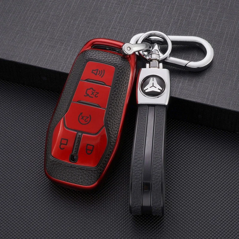 For Ford Fusion Mondeo Mustang F-150 Explorer Edge 2015 2016 2017 2018 Leather TPU Car Key Case Fob Cover Car Accessories