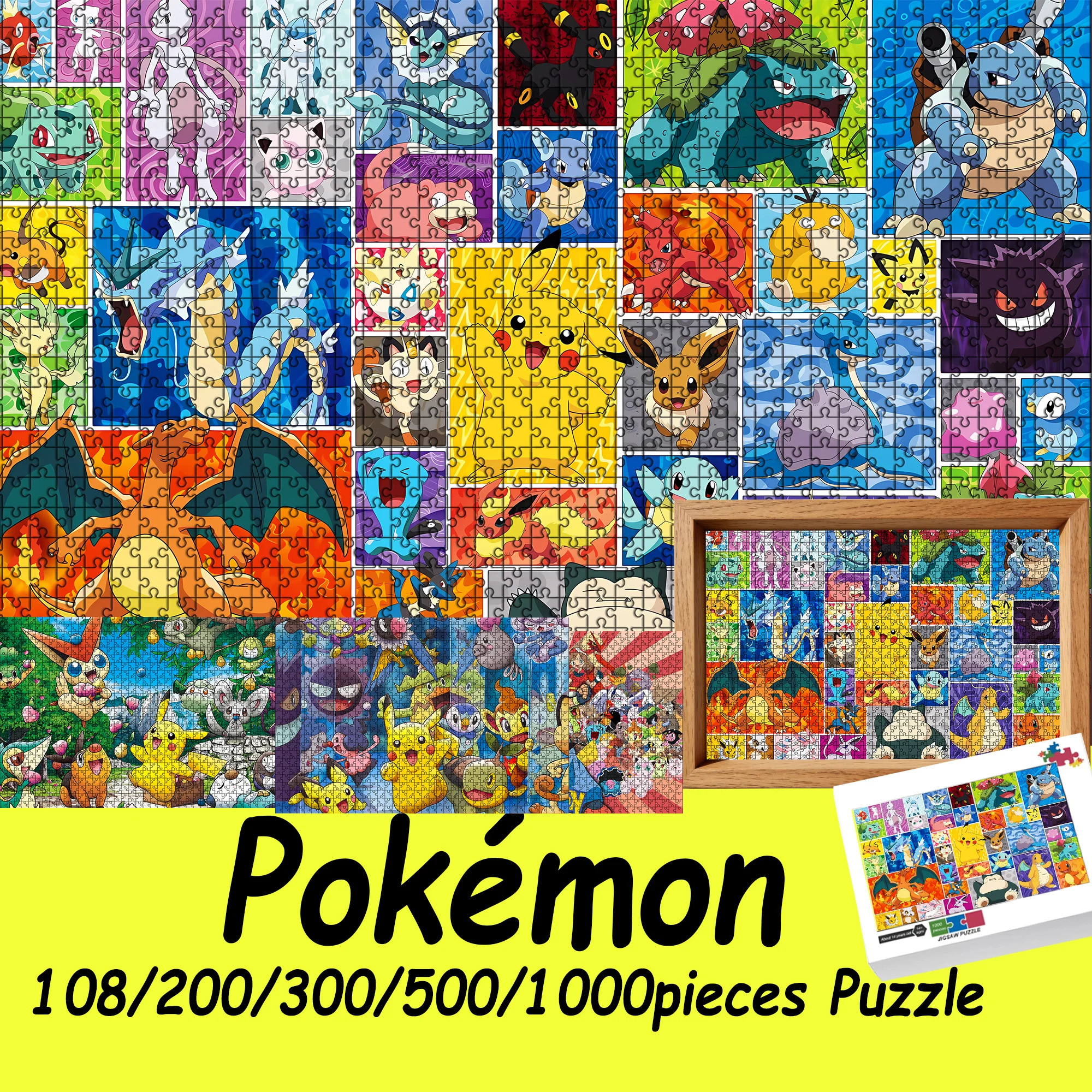 Puzzle drewniane Pokémon Pikachu 108/200/300/500/1000 elementów, gra na podłogę, przenośne, wysokiej jakości, zabawny prezent na imprezę.