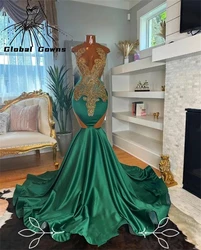 Vestido De graduación largo con cuello redondo para niñas negras, vestidos De fiesta De cumpleaños con cuentas De diamantes De imitación, vestido De noche De sirena, verde, 2023