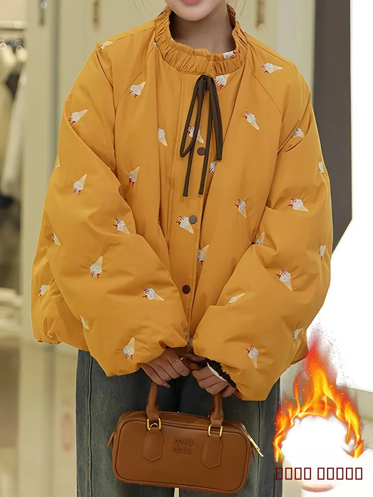 

Korean Sle ort Quilted Jaet Women's Cotton Padded Coat Long Sve Warmth Fragile Sle Winter Outerwear Coat