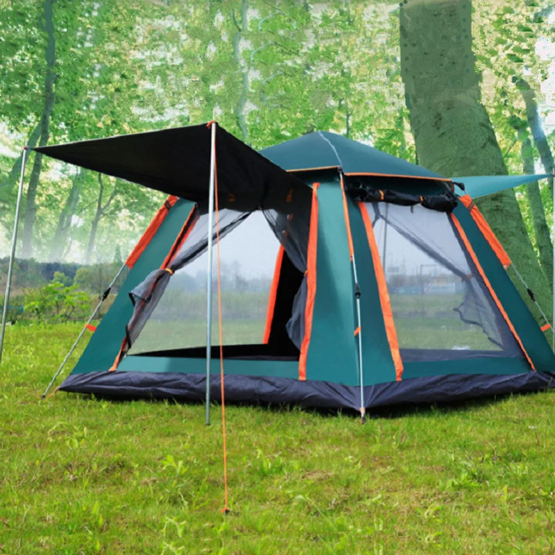 3-4 Person Fully Automatic Camping Tent Double Layer Waterproof Four Sides Breathable Outdoor Family Party Hiking 3 Season Tent