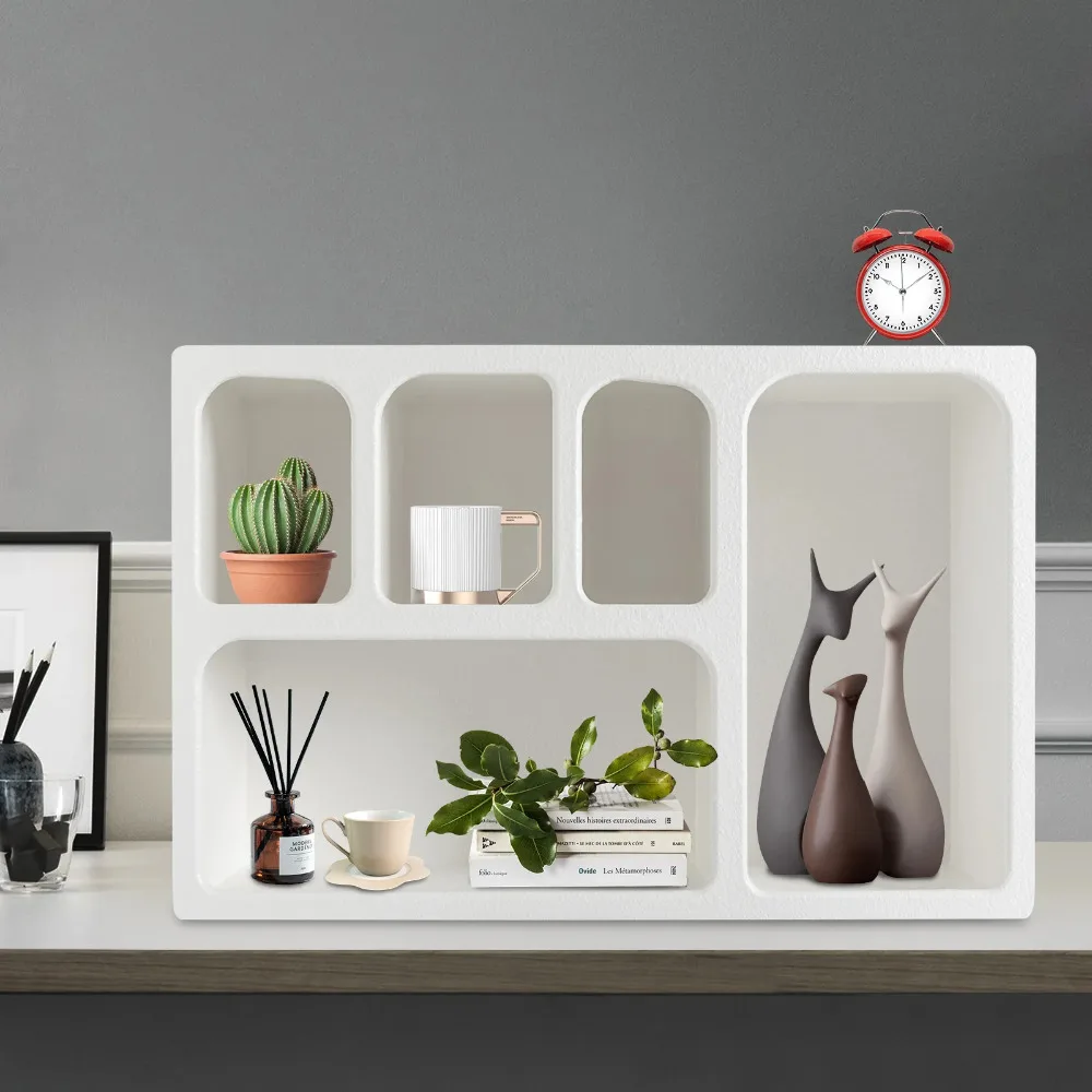 

Белая настенная полка с 5 отделениями, декоративная настенная полка из МДФ для спальни, кухни, офиса, 60 x 20 x 40 см