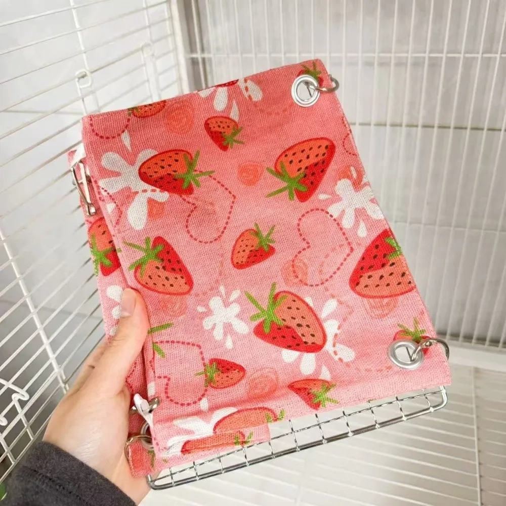 

Hanging Parrot Hammock Bed Breathable Fruit Pattern Bird Cooling Nest Metal Mesh Bottom Climb Bird Cage Hammock For Small Pet
