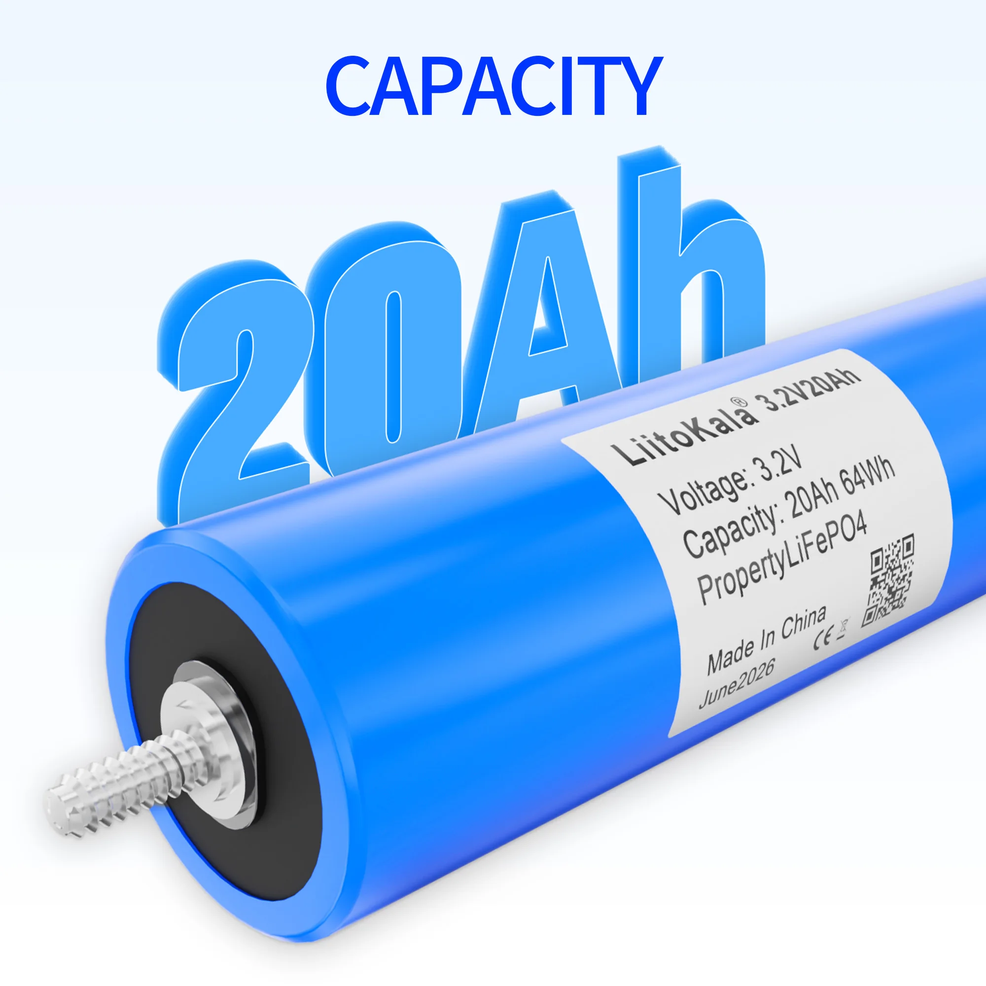 LiitoKala 40135 LiFePO4 3.2V 20Ah Rechargeable Battery 64Wh M6 Screw Terminal Cylindrical Lithium Cell For Power System