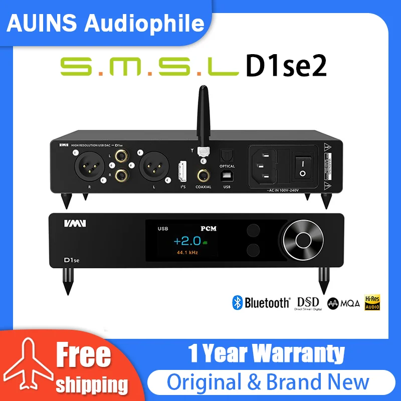 SMSL VMV D1se2 Audio Decoder HI-RES I2S LDAC DAC Bluetooth MQA-CD ES9039MSPRO XMOS XU316 DSD512 32bit/768kHz With Remote Control