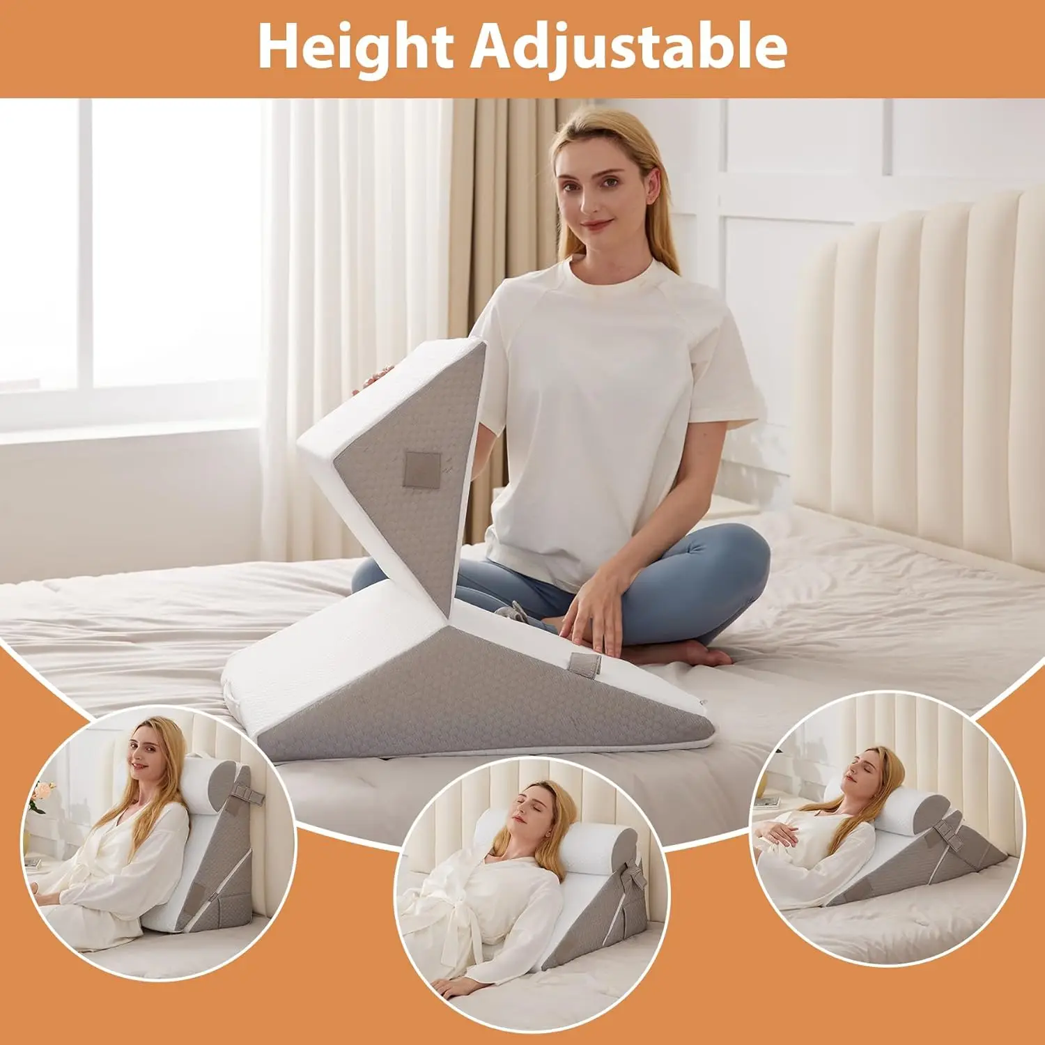 3PCS Wedge Pillow for Sleeping Orthopedic Bed Adjustable Memory Foam After Surgery Acid Reflux Snoring Back Pain Relief