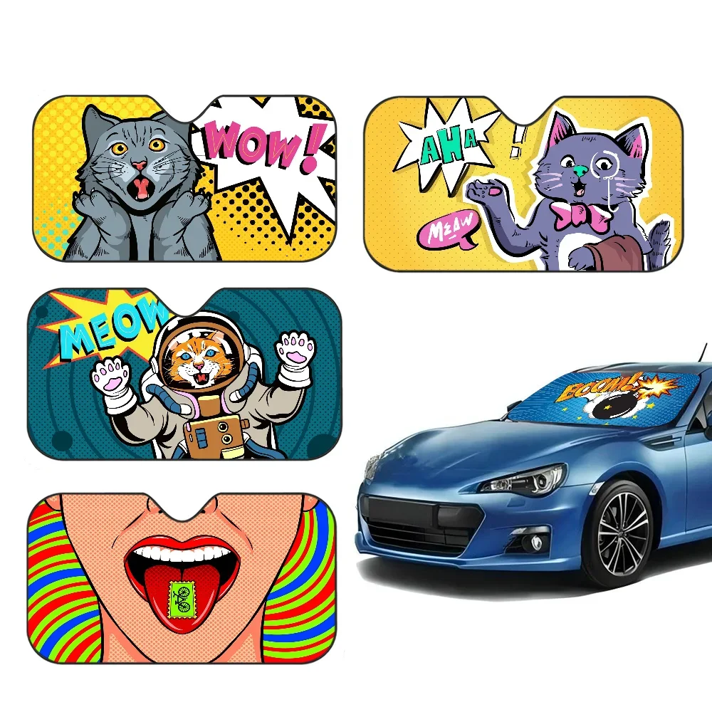 

Pop Art Pilow Cartoon Window Foils Heated Windshield Sunshade Car Front Window Visor Car Solar Protect tools New