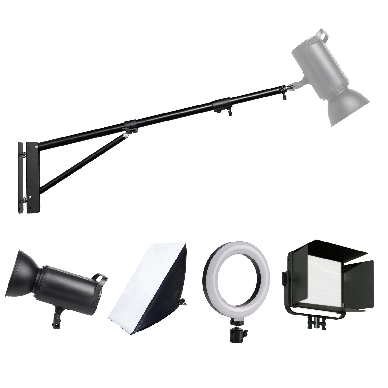 135cm 170cm  Heavy Wall Mount Boom Arm for Photography Studio Video Strobe Lights Max Length Horizontal and Vertical Rotatable