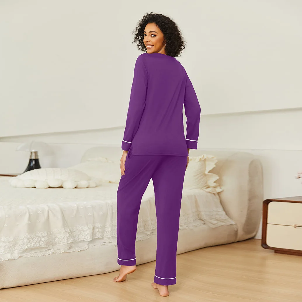 Krismile Spring Autumn Pajama Sets for Women 2025 New V Neck Long Sleeve Pullovers Soft Pants Ladies Sleepwear Loungewear