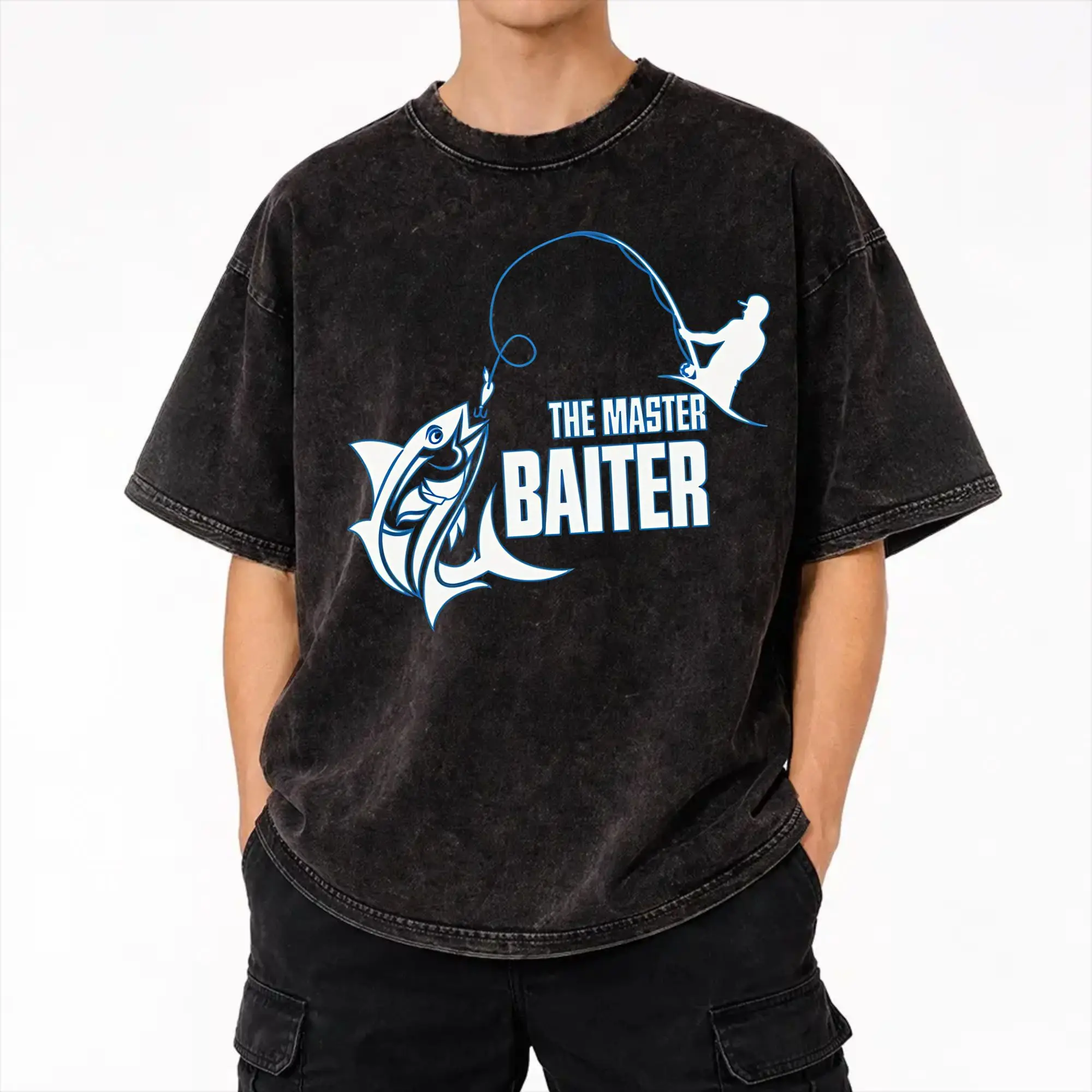 Master Baiter Funny Fishing  Merch Washed T Shirts for Men Women Streetwear Hip Hop T-Shirt Summer  Tees Cotton
