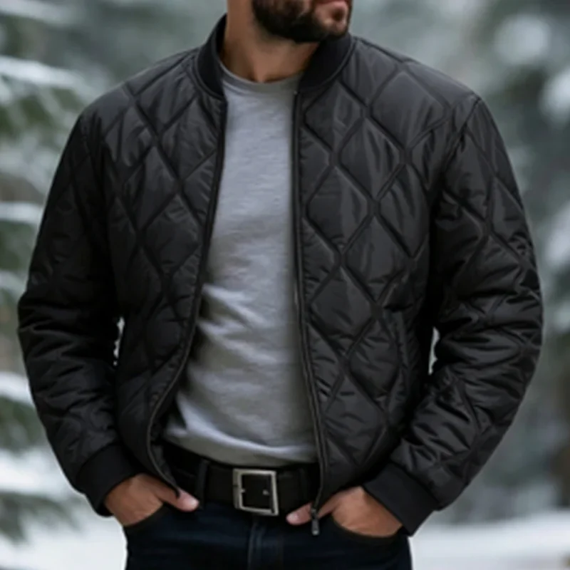 Gesteppte Herrenjacke Warme Winter-Steppjacke Parka Lässige Modische Oberbekleidung Wattierte Baumwollmäntel mit Stehkragen Herrenkleidung Top – Detail 7
