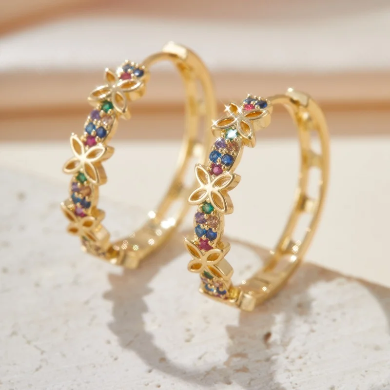 زوج واحد من الأقراط النسائية الأنيقة المصنوعة من الزهور بتصميم فراشة مفتوحة للنساء مجوهرات يومية وحفلات هدايا مجوهرات أنيقة سنوية #6