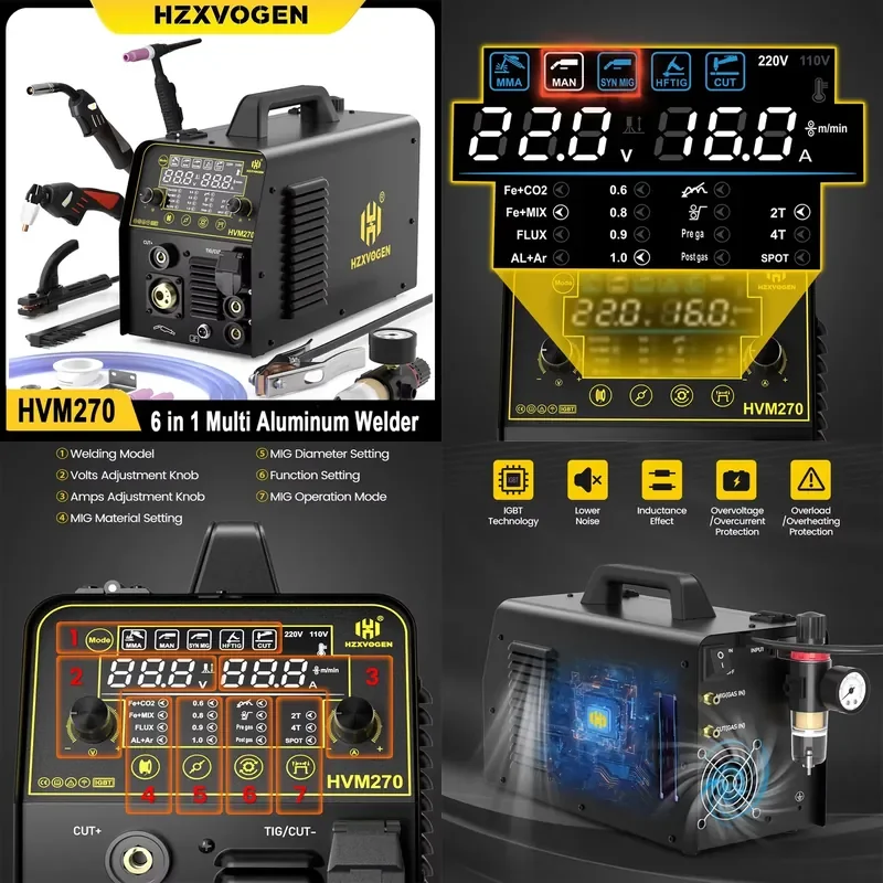 

HZXVOGEN HVM270 6-in-1 Aluminum Welding Machine for Cut MIG Gasless MIG HF TIG MMA with Digital Screen 2T 4T Inverter