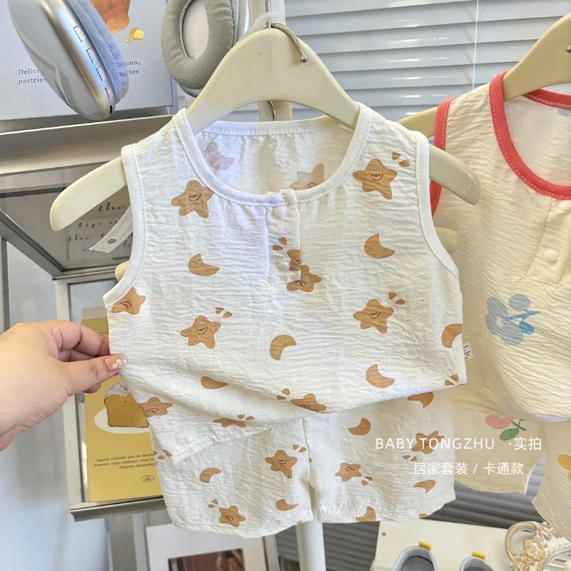 Summer Children's Vest Two-Piece Set Boys Girls Shorts Short Sleeve Set Baby Home Wear Toddler Set Kids Sleeveless Two-Piece Set