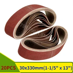 Lot de 20 bandes abrasives pour ponceuse à bande, dimensions 330x30mm, papier abrasif, grain 40-1000, polissage du bois et du métal