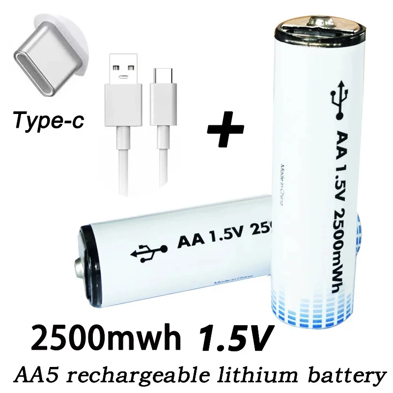 PURFIELD 1.5V 2500mWh AA High capacity USB rechargeable li-ion battery for remote control mouse small fan Electric toy + Cable