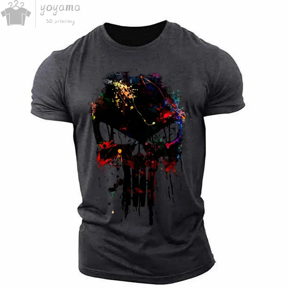 2026 Herren Sport-Freizeit-T-Shirt mit O-Ausschnitt, militärischer patriotischer Totenkopf-3D-Druck, übergroße Kurzarm-Oberteile – Detail 12