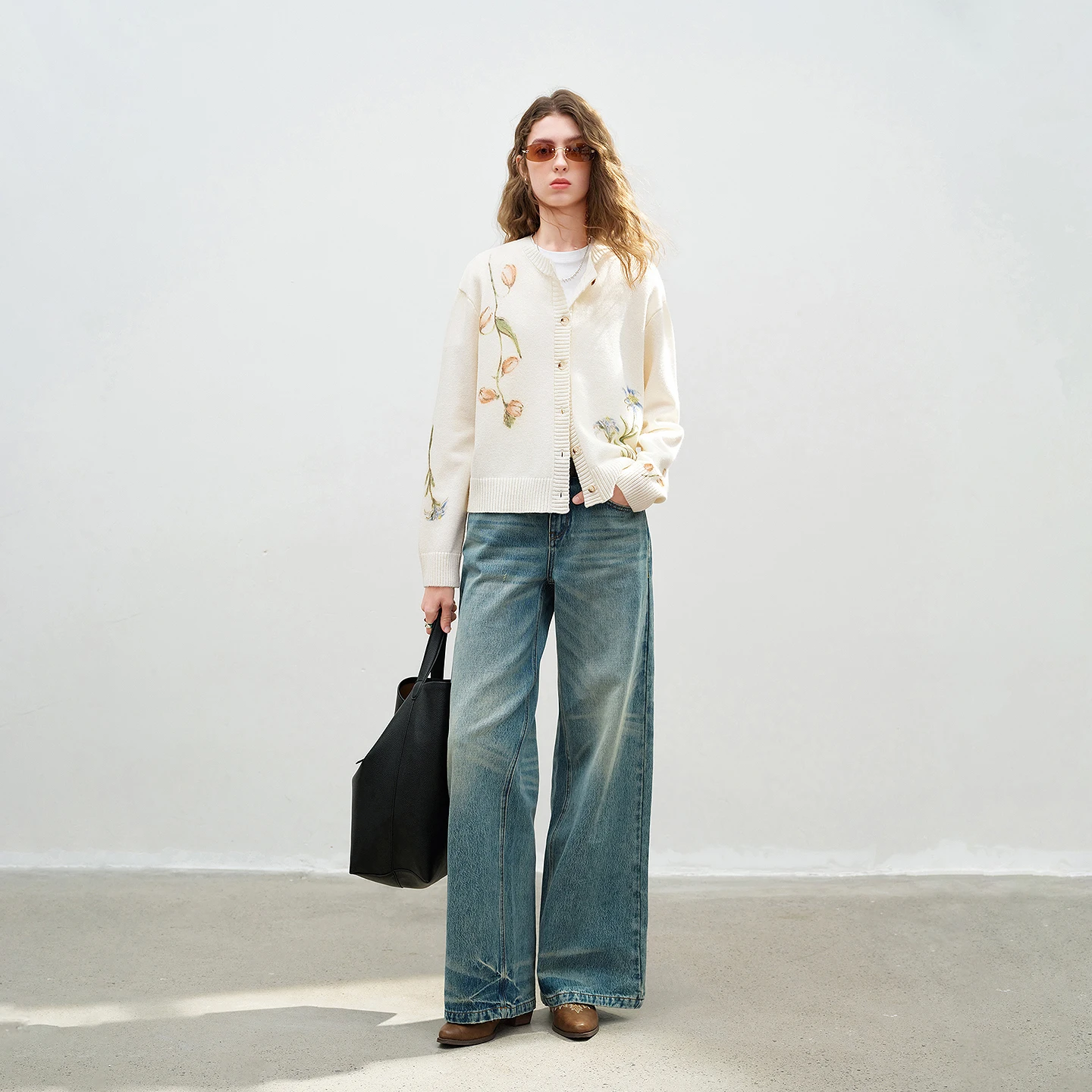 Watercolor Floral Knit Cardigan for Women - Spring 2026