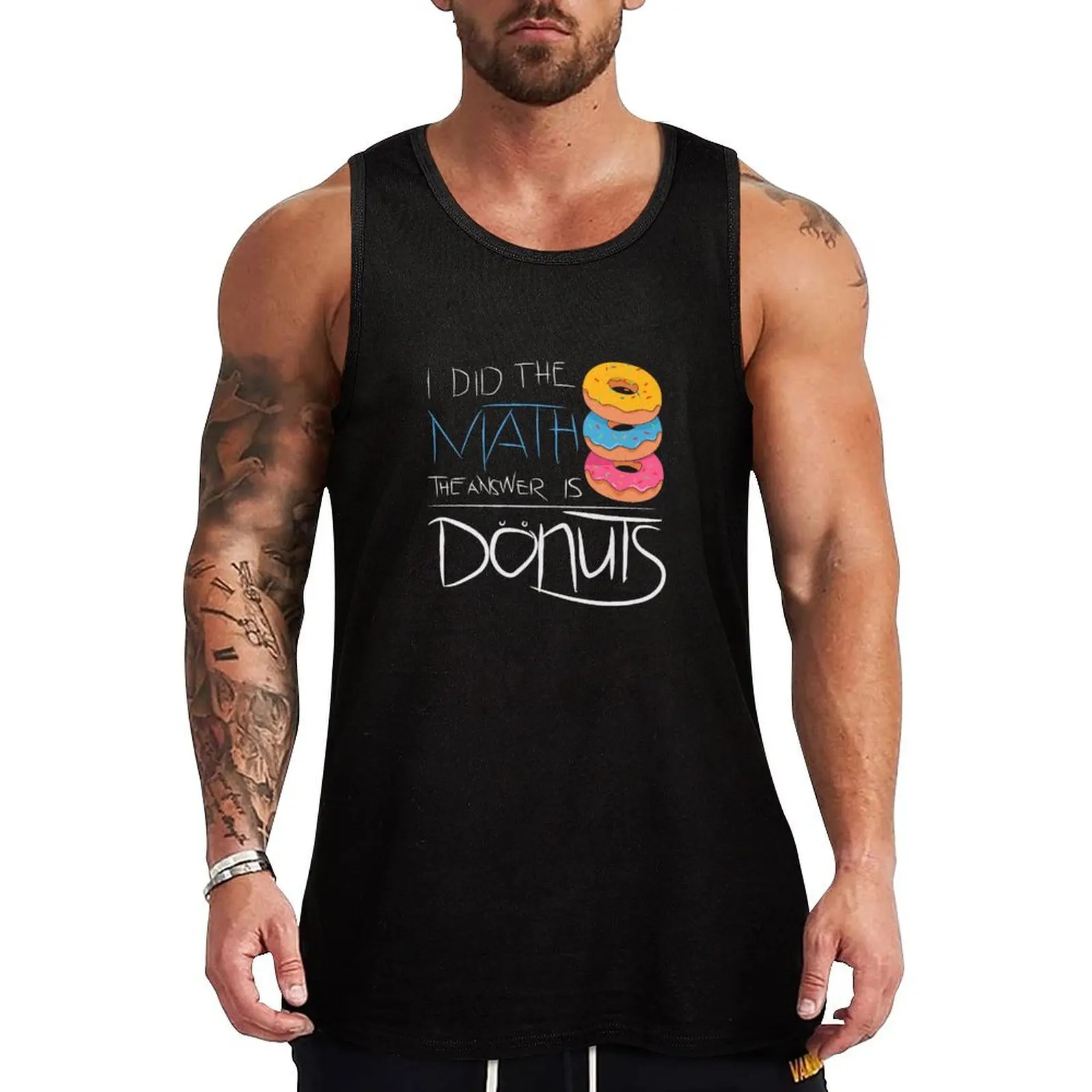 The Answer Is Donuts Funny Math Student Gift graphic Tank Top basketball Men's gym t-shirts tops