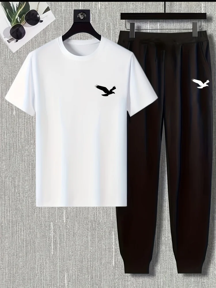 

Men's Fashion Summer Set Printed Crew Neck Short Sleeve Top & Long Pants Two-Piece Set Casual Everyday Wear For Commuting