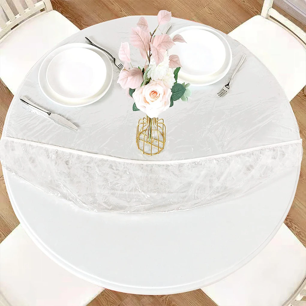 2025 New Round Tablecloth Elastic Transparent PVC Waterproof Oil-Proof Table Protector Cover Home Fitted Dinning Table Covers