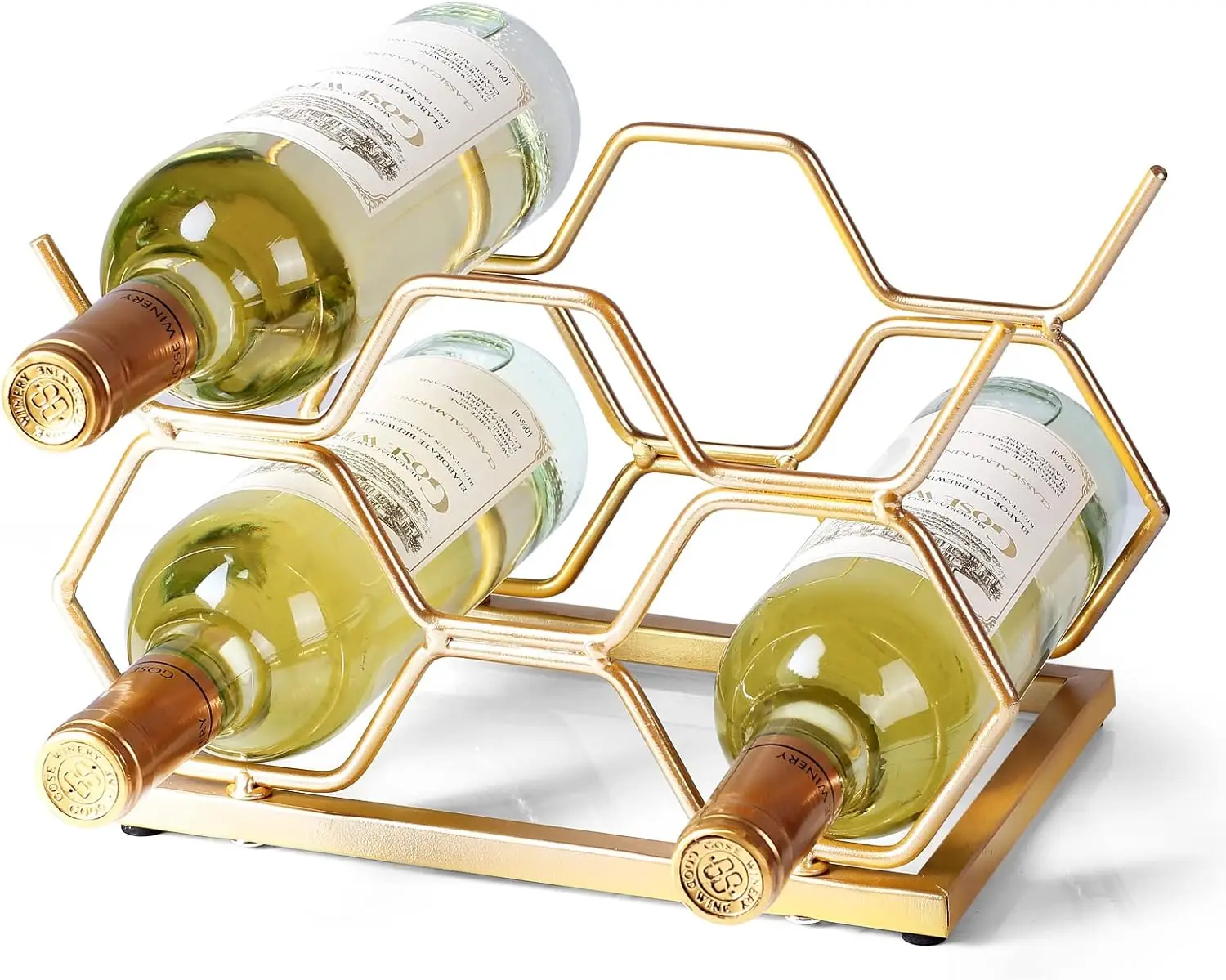 

Modern Gold Metal Countertop Wine Rack, Holds 5 Bottles Freestanding for Kitchen Cabinet Storage