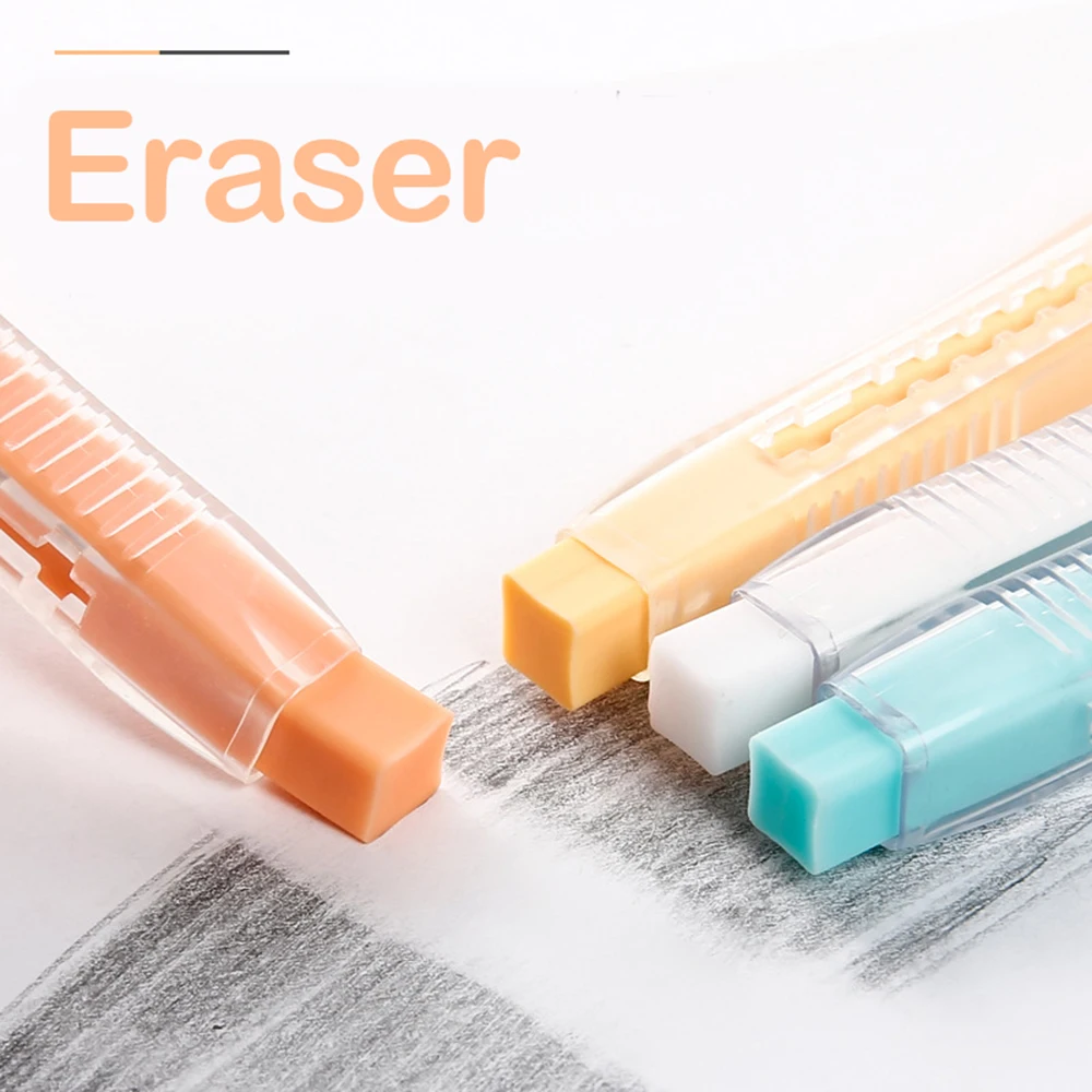 1Pcs Creative Pen-shaped Pressed Retractable Pencil Eraser Painting Dust-free  Writing Rubber Eraser Refill Painting Supplies