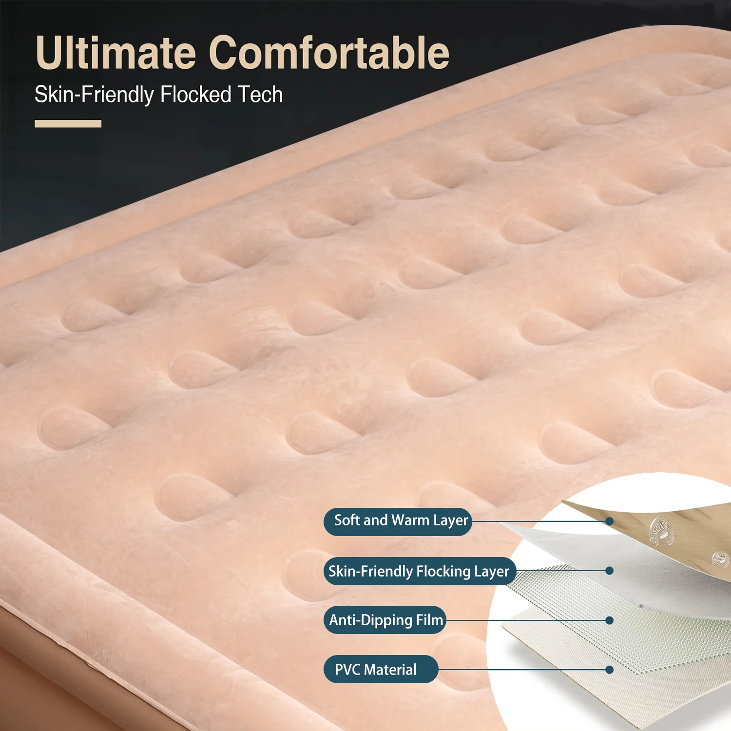 High Quality China Made Inflatable Air Bed Mattress Foldable Air Bed Mattress Popular Flocked Air Bed Mattress