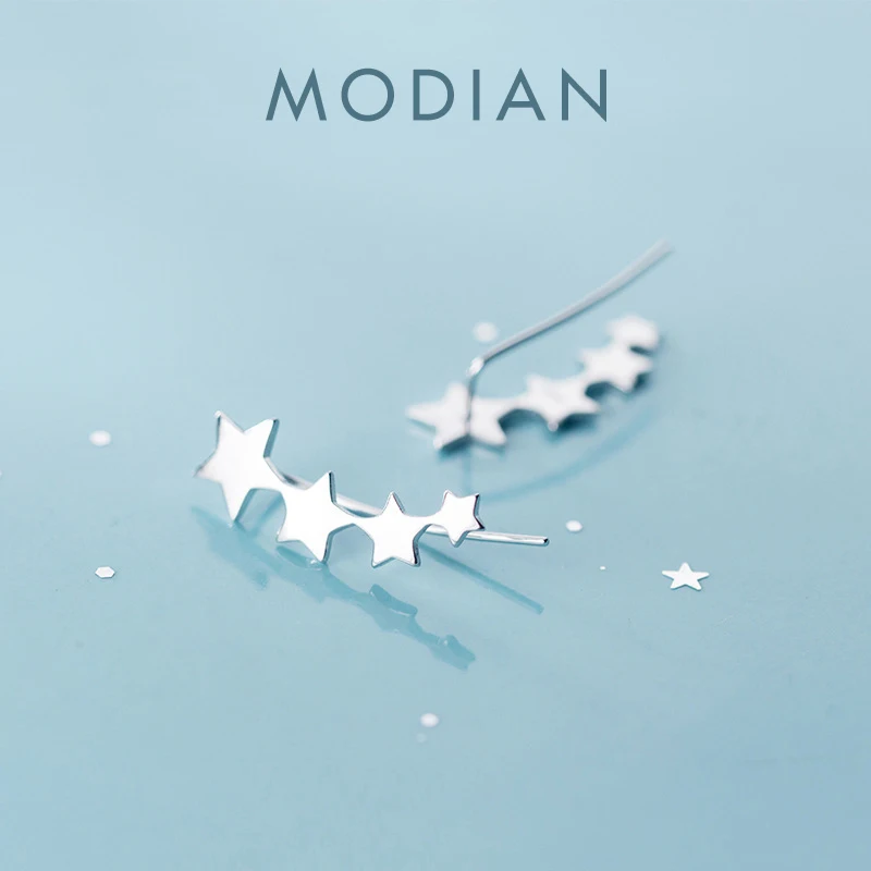 Modian autentyczne 925 Sterling Silver błyszczące wieżowych gwiazdy wiersz stadniny kolczyki dla kobiet moda proste złoty kolor ucha broszka biżuteria