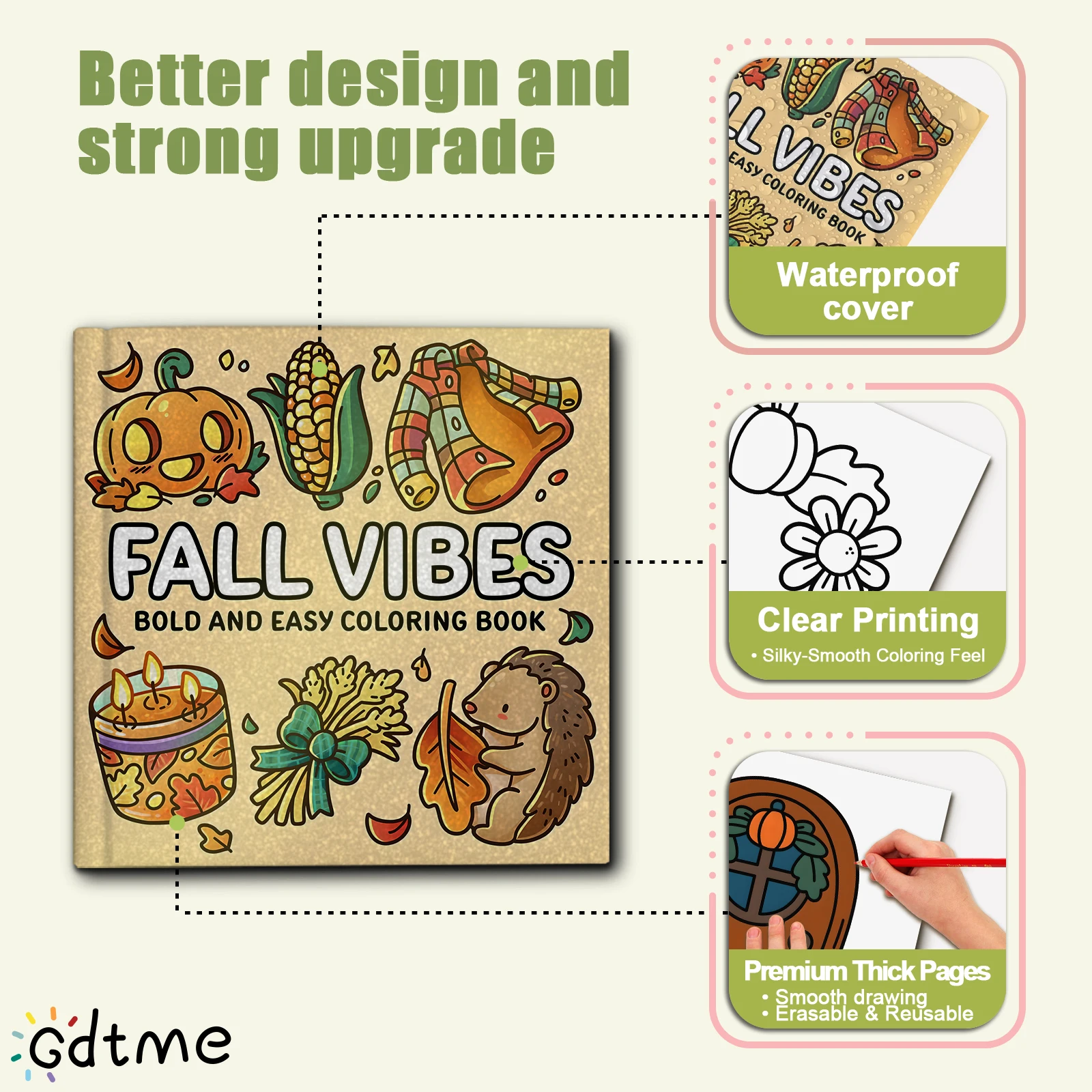 FALL VIBES Bold-easy Patterns Coloring Book for Adults Cute Drawing Book Perfect Gift for Party and Birthday
