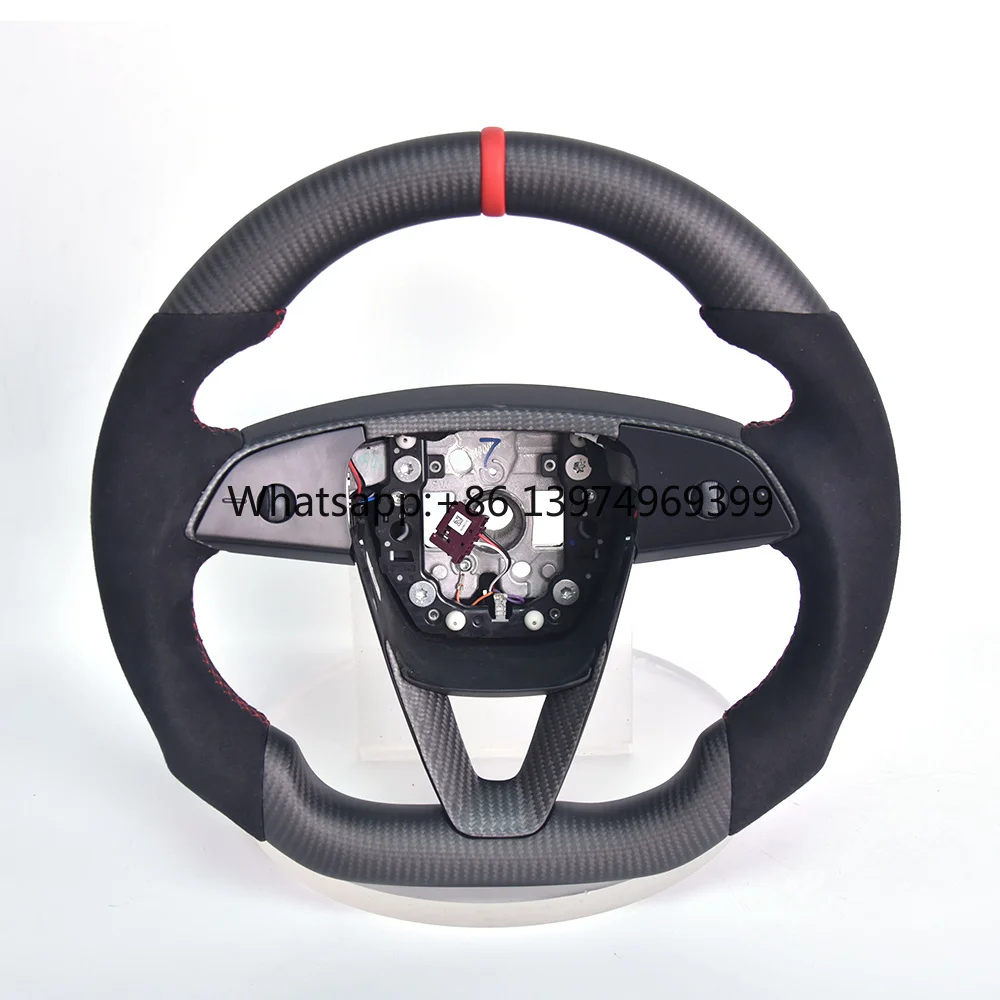 Suitable for Tesla Refreshed Model 3 Modified Carbon Fiber Steering Wheel Assembly Suede Perforated Leather Customized Upgrade