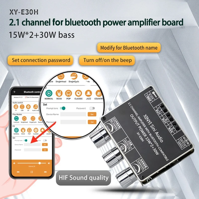 XY-E30H 2.1 Channel Bluetooth Audio Power Amplifier Board Module High And Low Bass Subwoofer App