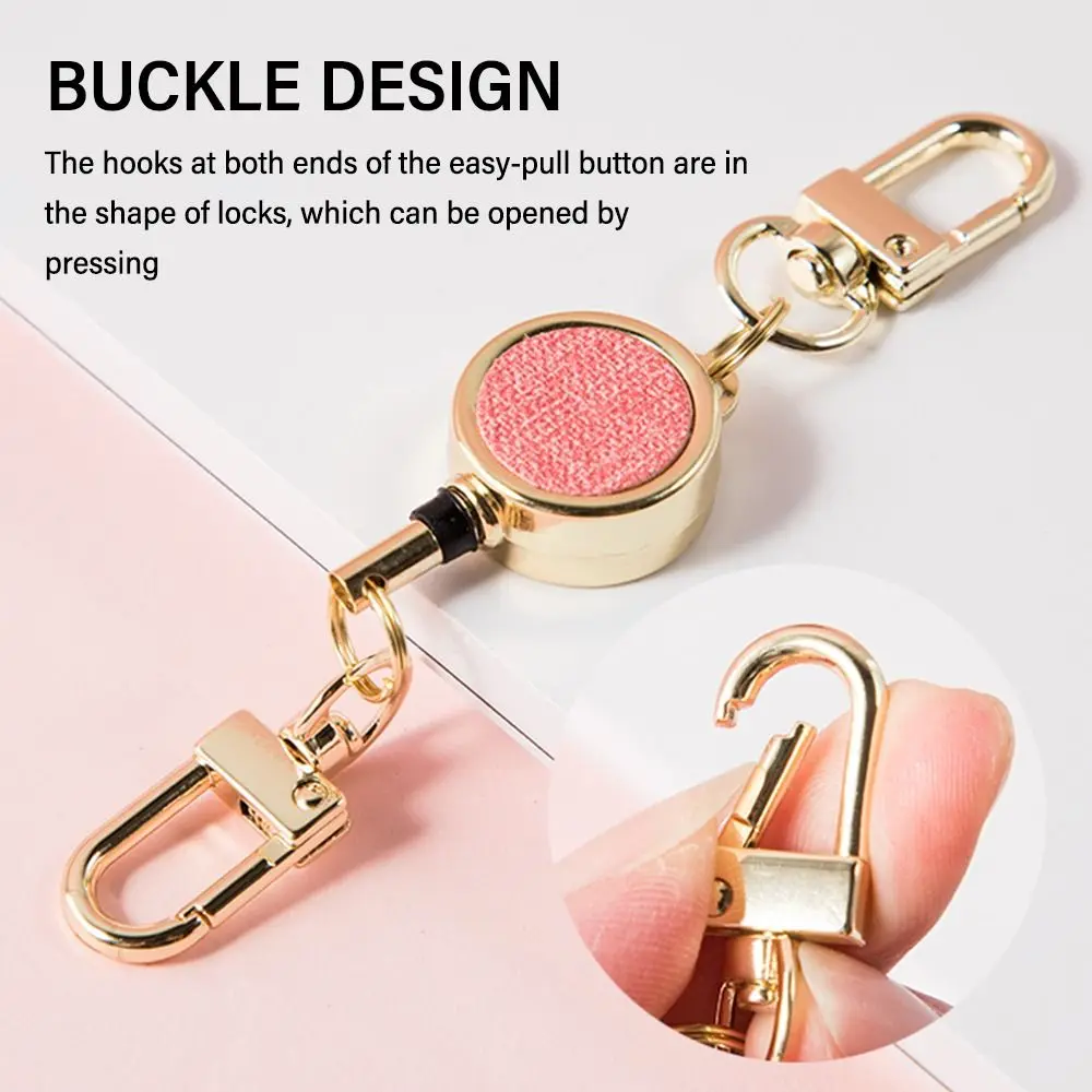 New Metal Badge Holder Clip Anti-theft Retractable Easy-to-pull Buckle PU Leather Elastic ID Card Badge Holder Business